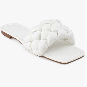 Trendy square toe white sandals w/ braided design